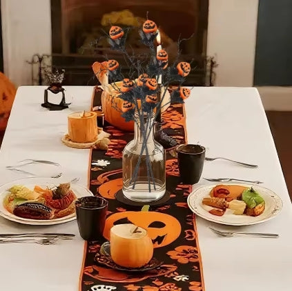 Branches Décoratives Halloween Artificielles - Citrouilles Orange & Feuilles Noires