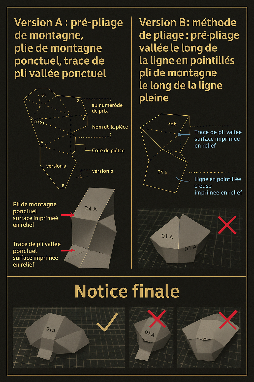 Cerf de Noël Origami 3D - Sculpture Décorative Géométrique Blanc et Or