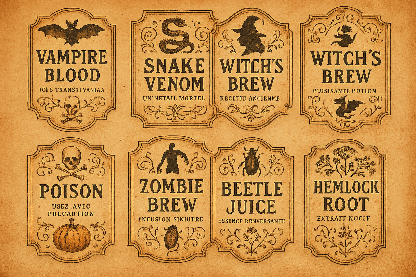 Collection complète étiquettes Halloween vintage