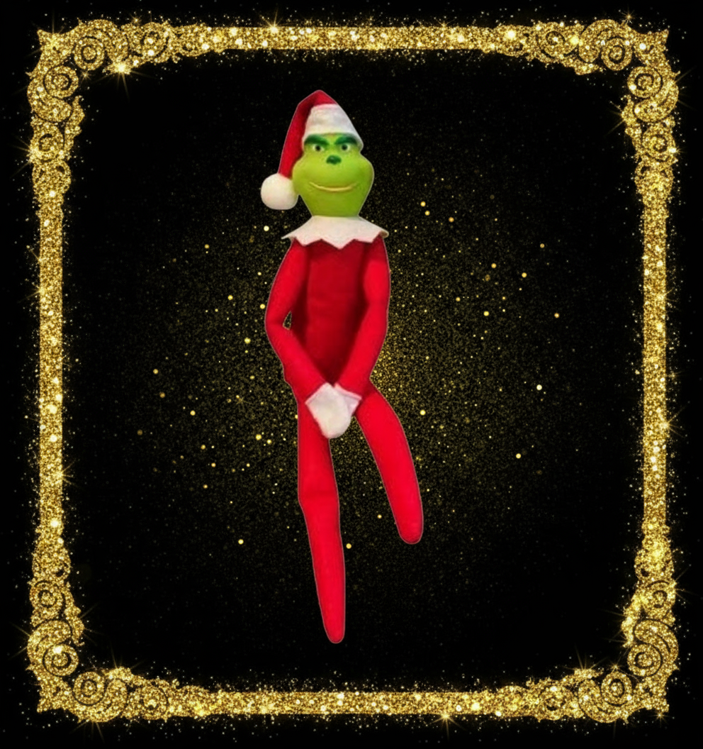 Figurine Grinch rouge - Fond noir et contour doré pailleté
