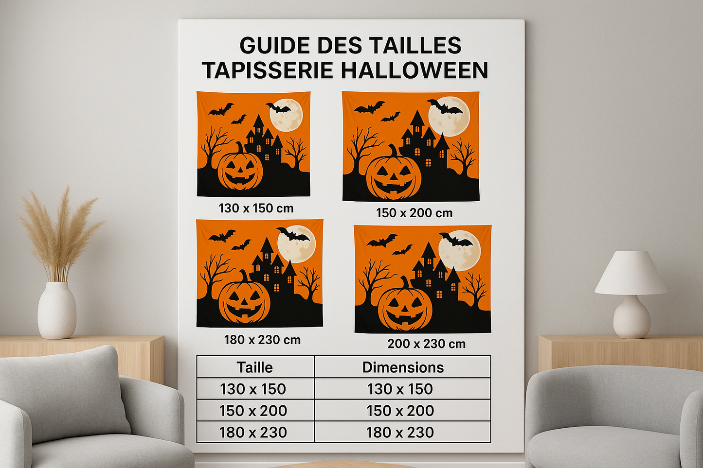 Guide des Tailles - Tapisserie Halloween