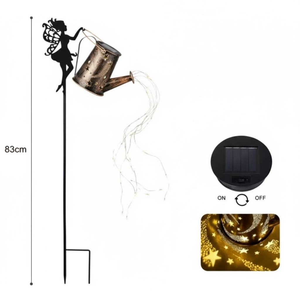 Fée Solaire avec Arrosoir Lumineux - Décoration de Jardin LED