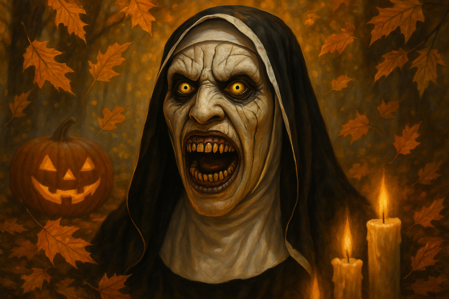 Masque de nonne ambiance automnale