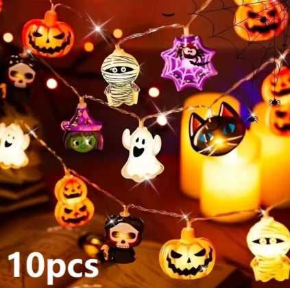 Guirlande LED Halloween - Motifs Citrouilles, Fantômes & Squelettes - Alimentée par Batterie
