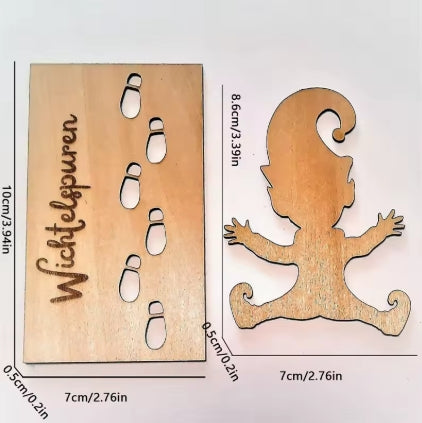 Pochoir Lutin Farceur de Noël en Bois - Empreintes Magiques pour Décoration Féerique