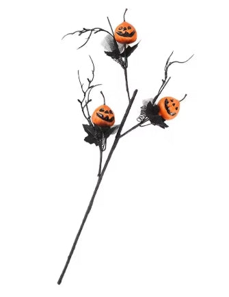 Branches Décoratives Halloween Artificielles - Citrouilles Orange & Feuilles Noires