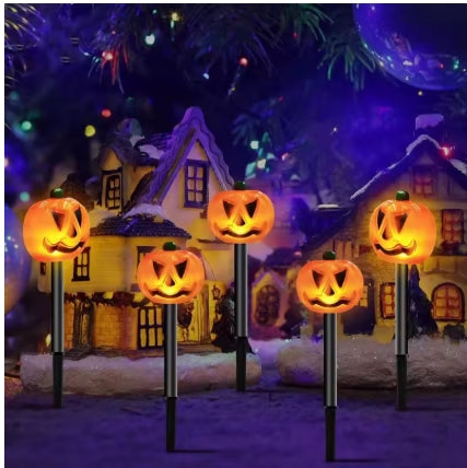 Kit 5 Lampes Solaires Citrouilles Halloween avec Chapeaux Sorcière