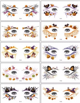 Tatouages Temporaires pour Yeux Halloween - 10 Planches Imperméables - 11 Styles Différents
