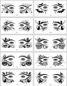 Tatouages Temporaires pour Yeux Halloween - 10 Planches Imperméables - 11 Styles Différents