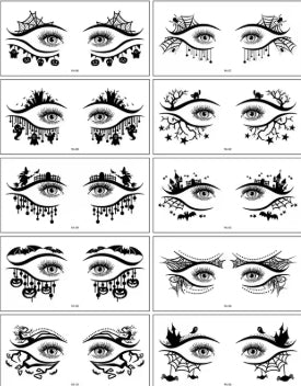 Tatouages Temporaires pour Yeux Halloween - 10 Planches Imperméables - 11 Styles Différents
