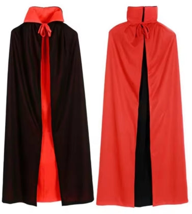 Cape Halloween Réversible Noire/Rouge - Capuche Col Montant - Vampire Sorcier - Adulte/Enfant