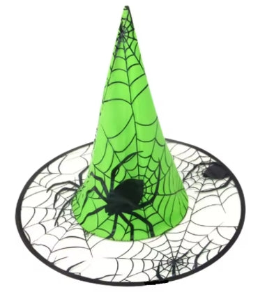 Chapeau Sorcière Halloween Motifs Araignées - 7 Couleurs - Gaze Légère 37cm - Accessoire Cosplay