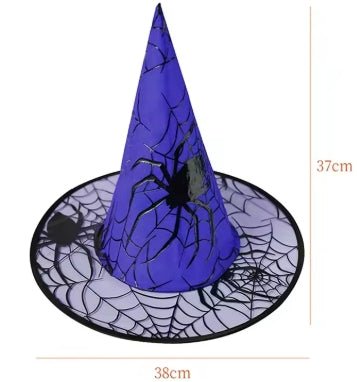 Chapeau Sorcière Halloween Motifs Araignées - 7 Couleurs - Gaze Légère 37cm - Accessoire Cosplay