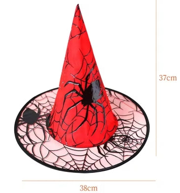 Chapeau Sorcière Halloween Motifs Araignées - 7 Couleurs - Gaze Légère 37cm - Accessoire Cosplay