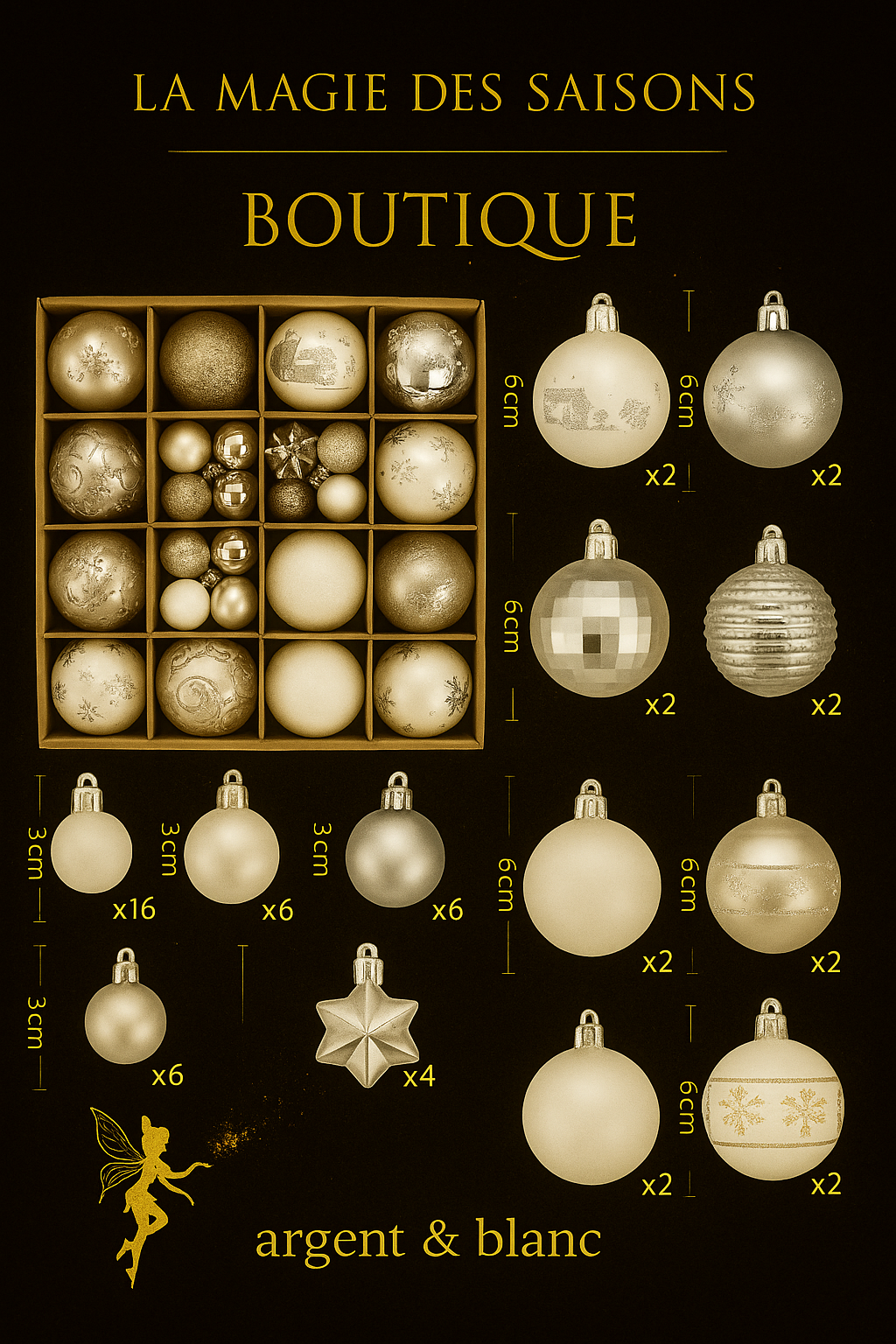 Set de 44 Boules de Noël 3/6CM - Ornements Décoratifs pour Sapin