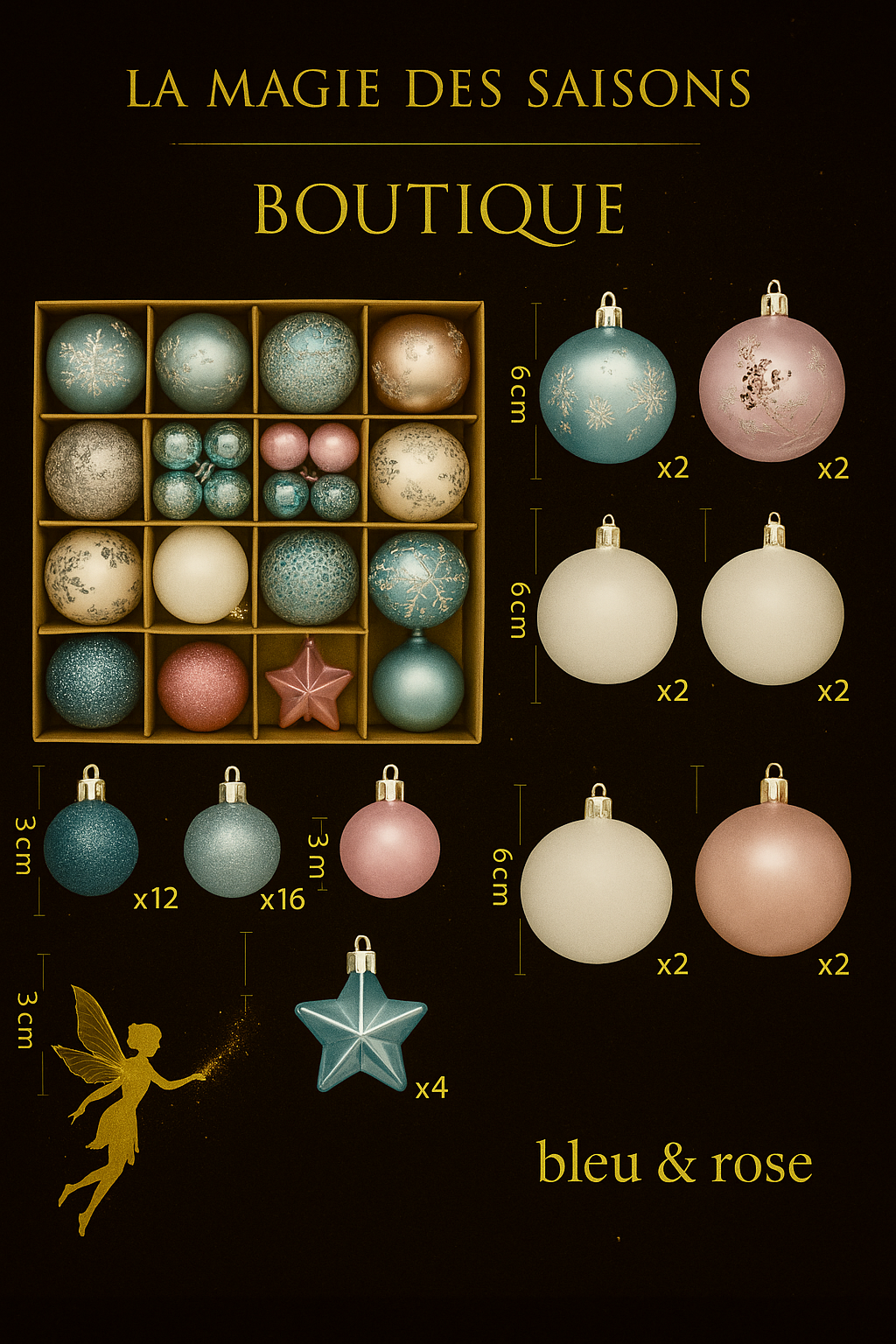 Set de 44 Boules de Noël 3/6CM - Ornements Décoratifs pour Sapin