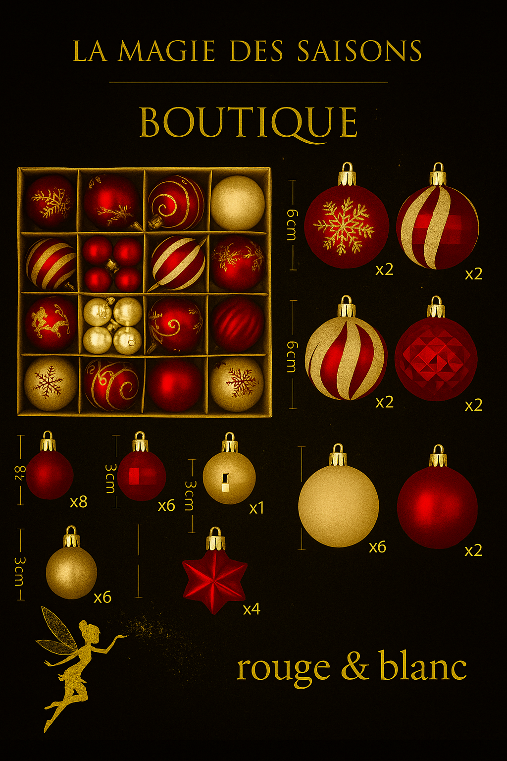 Set de 44 Boules de Noël 3/6CM - Ornements Décoratifs pour Sapin