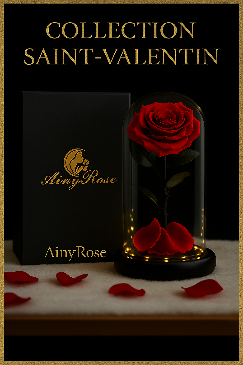 Rose Éternelle  sous Cloche en Verre avec LED - Cadeau Romantique