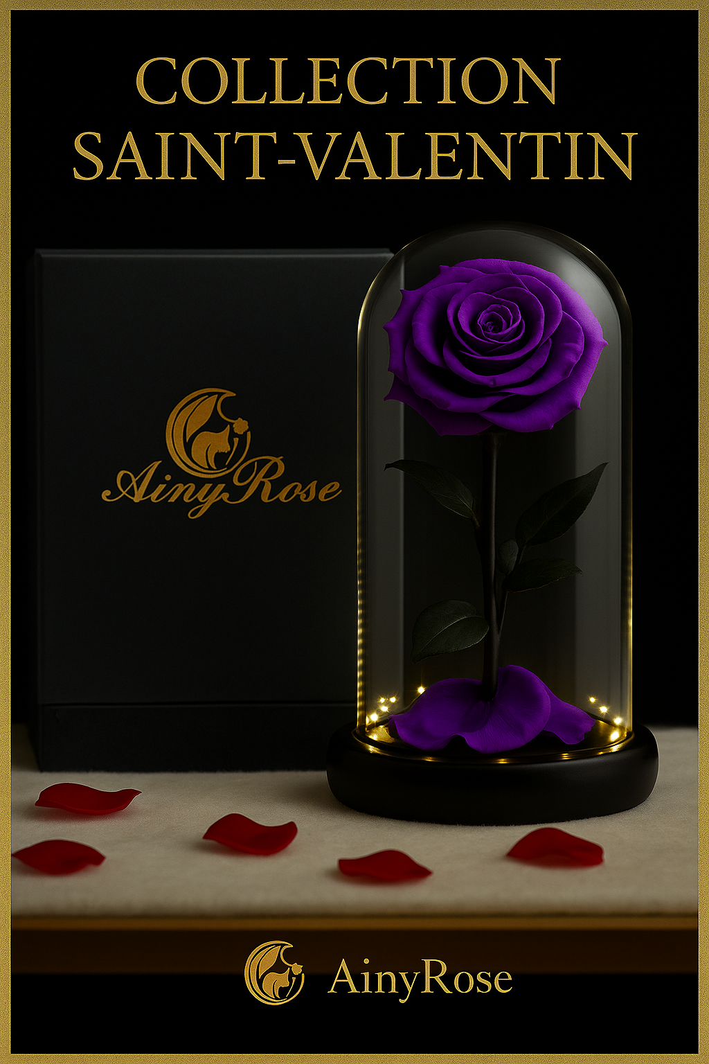 Rose Éternelle  sous Cloche en Verre avec LED - Cadeau Romantique