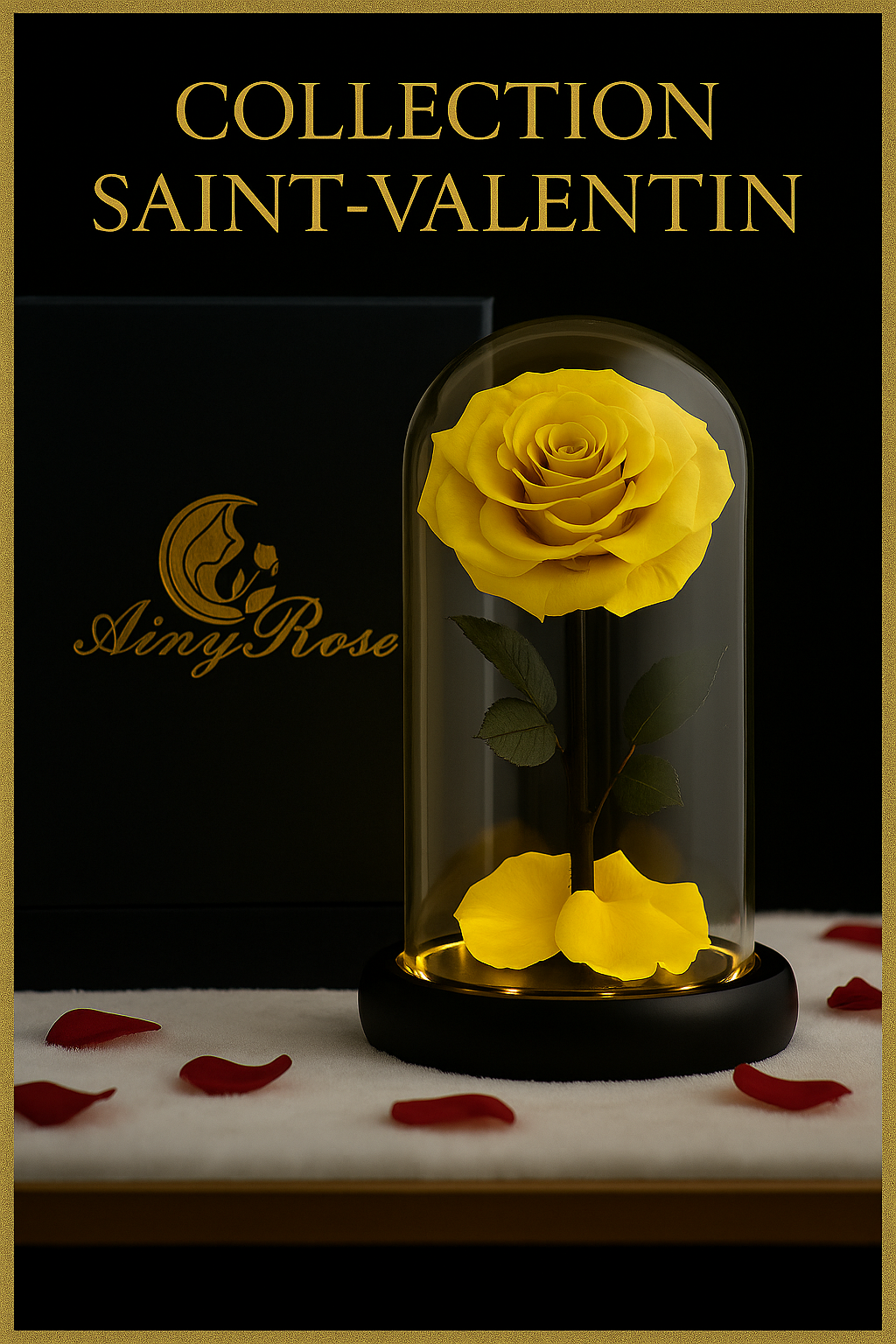 Rose Éternelle  sous Cloche en Verre avec LED - Cadeau Romantique