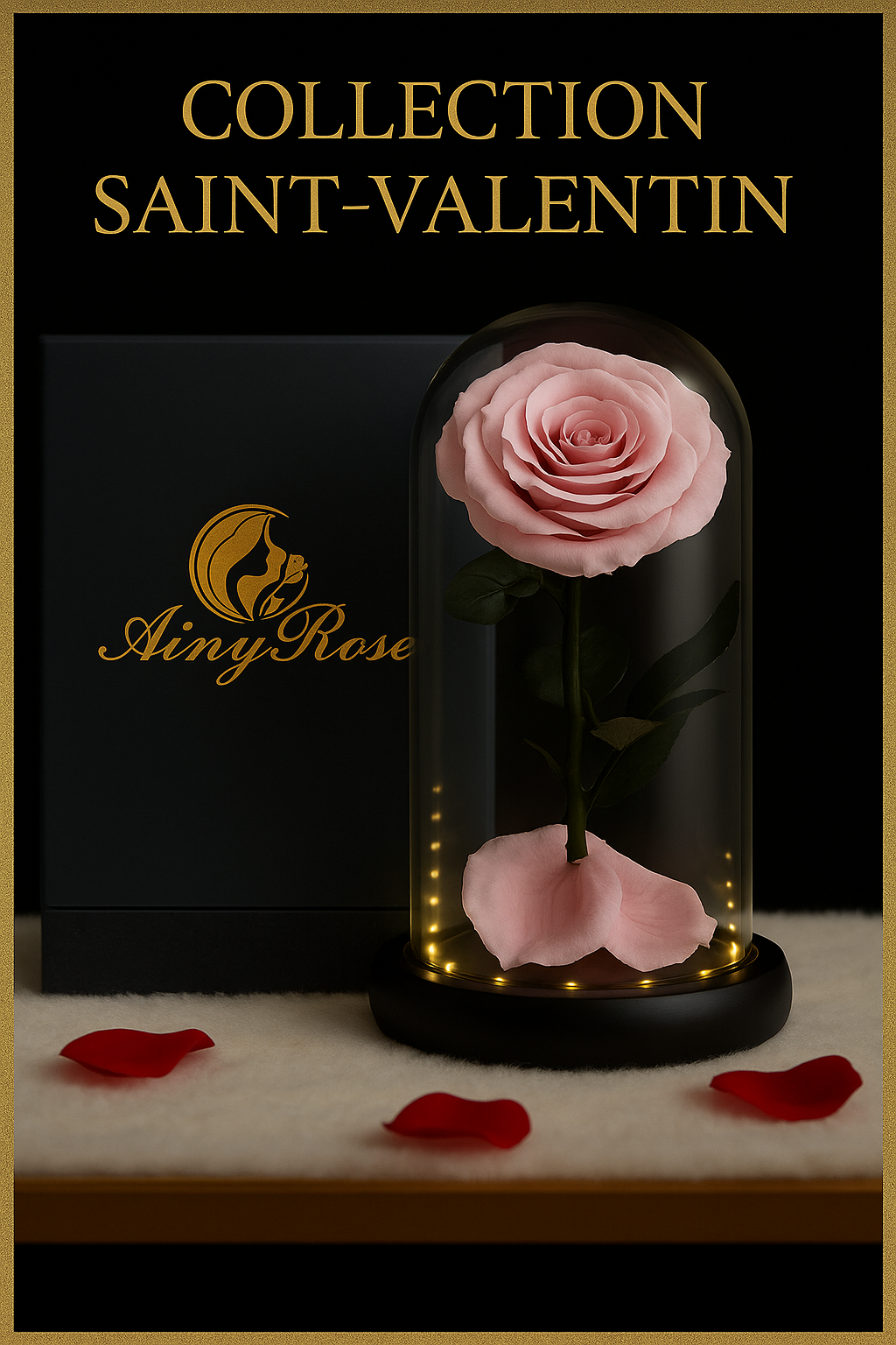 Rose Éternelle  sous Cloche en Verre avec LED - Cadeau Romantique