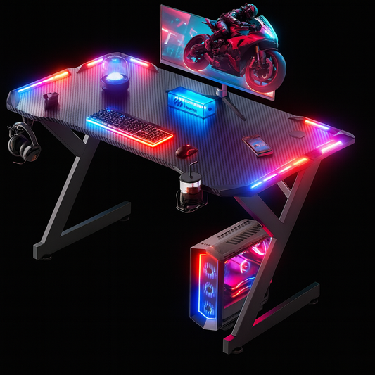 Bureau Gaming RGB LED - Design Ergonomique avec Éclairage Automatique