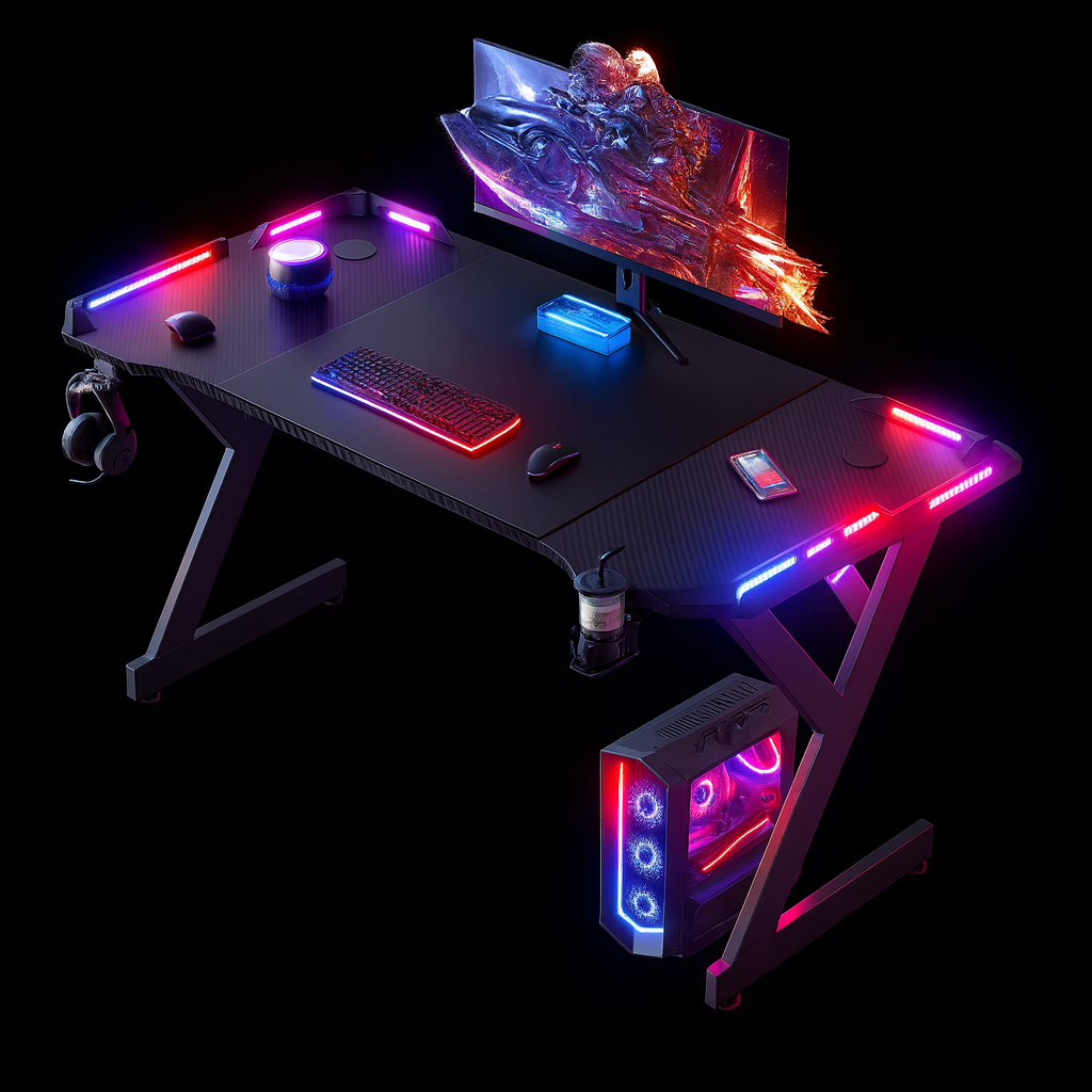 Bureau Gaming RGB LED - Design Ergonomique avec Éclairage Automatique