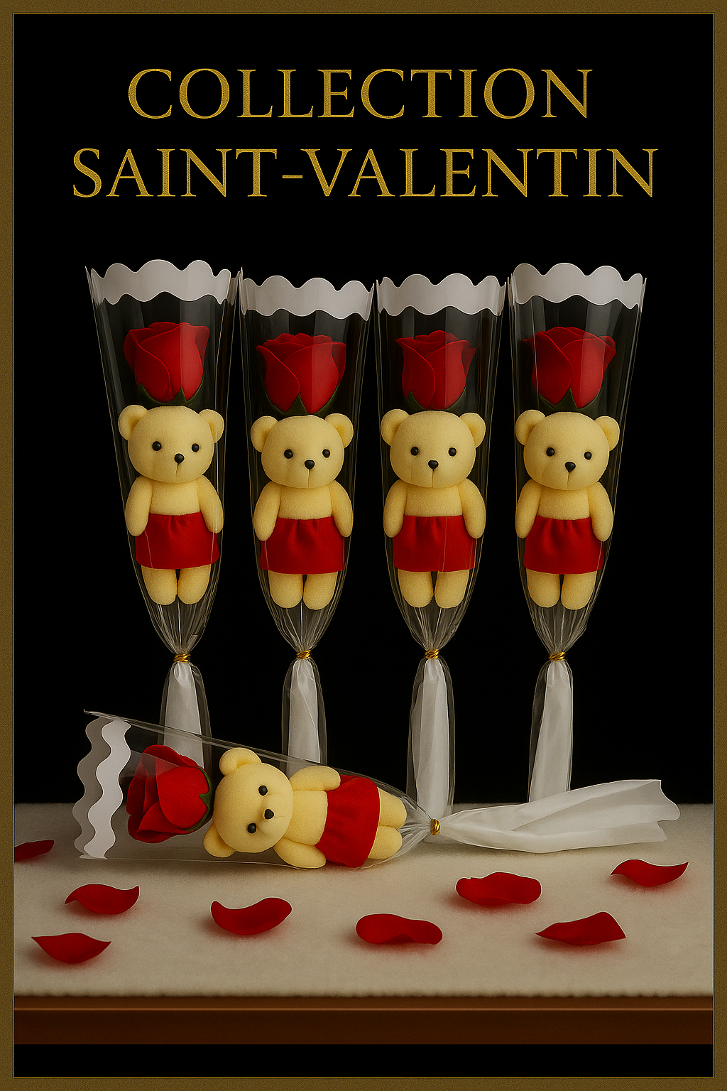 Bouquet de Savon Roses et Ourson - Coffret Cadeau Parfumé Saint Valentin