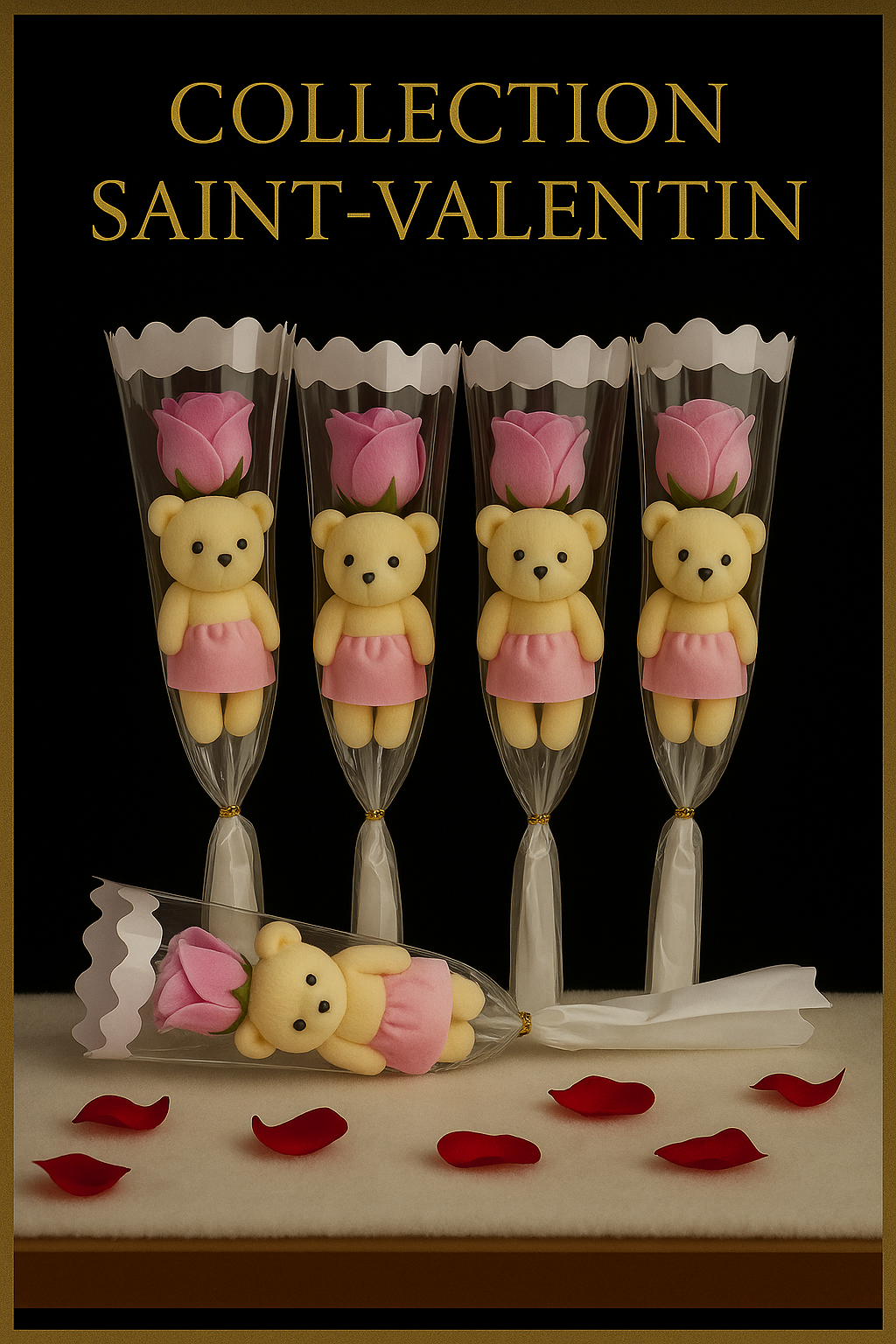 Bouquet de Savon Roses et Ourson - Coffret Cadeau Parfumé Saint Valentin