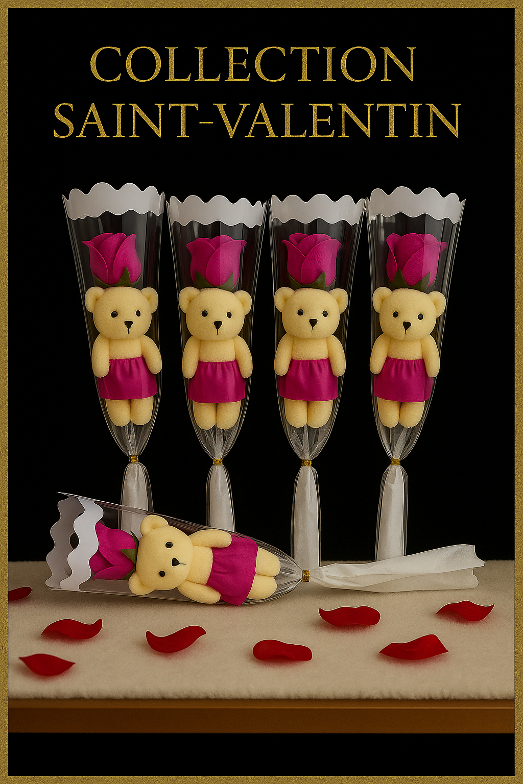 Bouquet de Savon Roses et Ourson - Coffret Cadeau Parfumé Saint Valentin