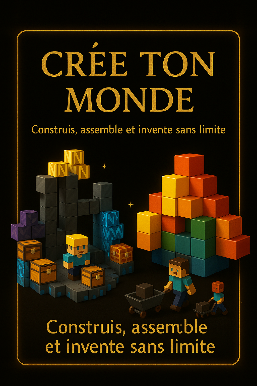 Blocs de Construction Magnétiques Mine World - Cubes Empilables Éducatifs pour Enfants 3 ans+