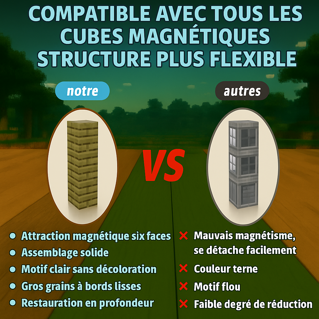 Blocs de Construction Magnétiques Mine World - Cubes Empilables Éducatifs pour Enfants 3 ans+