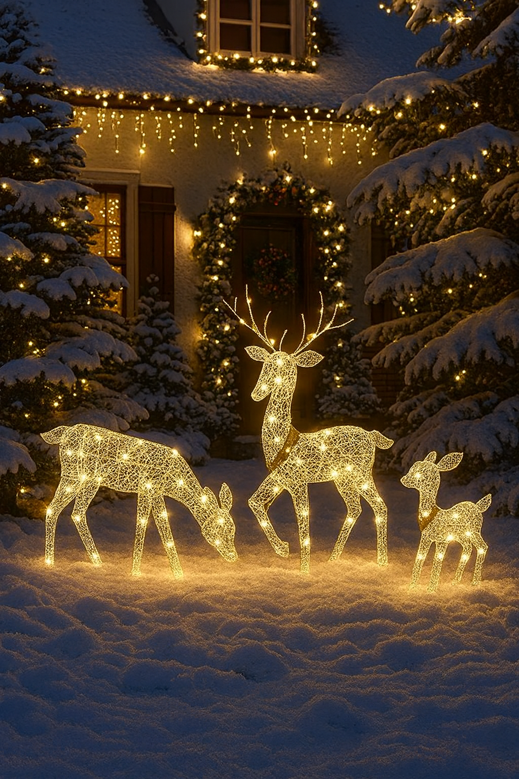 Ensemble Famille de Rennes Lumineux LED 2D - Décoration de Noël Extérieure (3 Pièces)