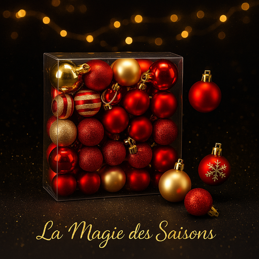 Lot de 50 Boules de Noël Rouge et Or - Décoration Sapin Élégante