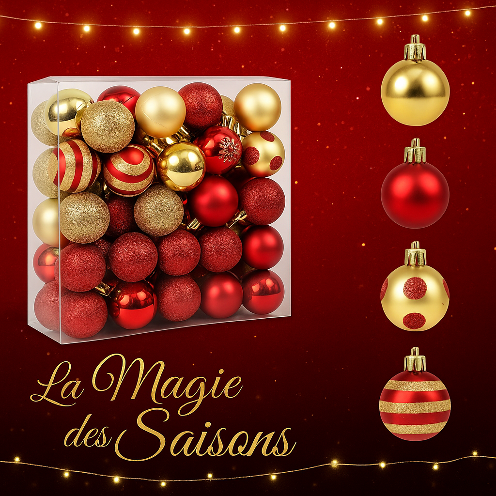 Lot de 50 Boules de Noël Rouge et Or - Décoration Sapin Élégante