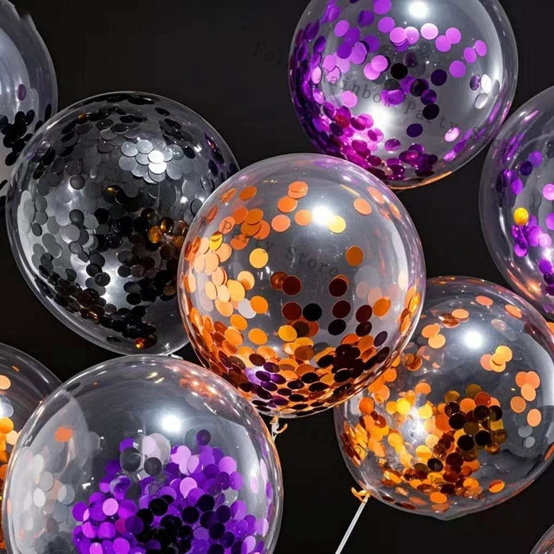 Halloween Black Purple Orange Confetti Balloons Shiny Sequin Globos Balloon For Birthday Party Halloween Christmas Decorations