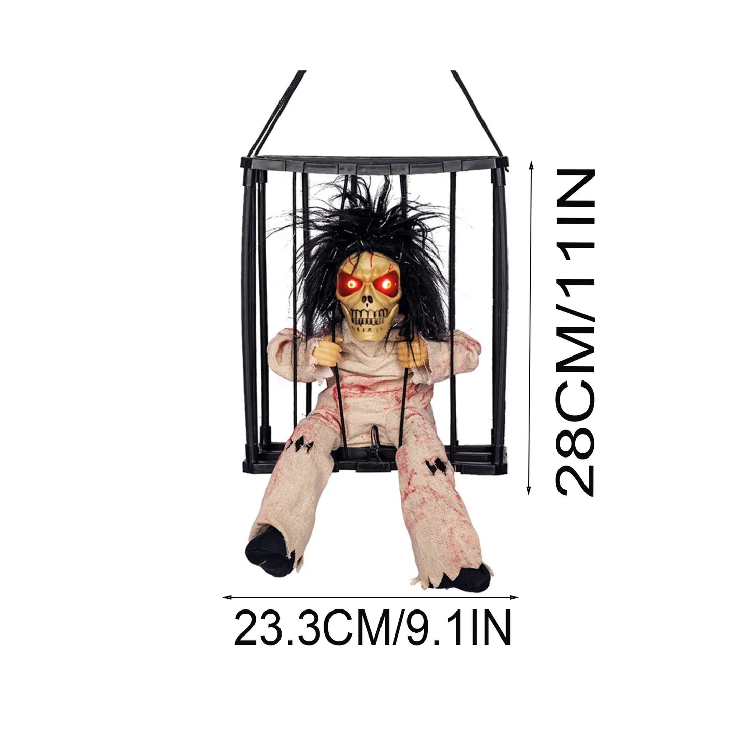 Squelette enfant brillant, Cage suspendue, effets sonores effrayants, décoration de fête d'horreur
