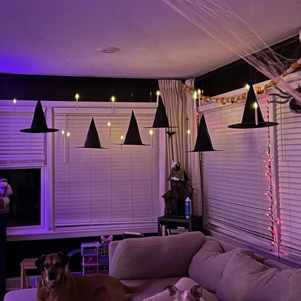 6/12Pcs Chapeaux de sorcières noires pour Halloween, pièces, avec corde