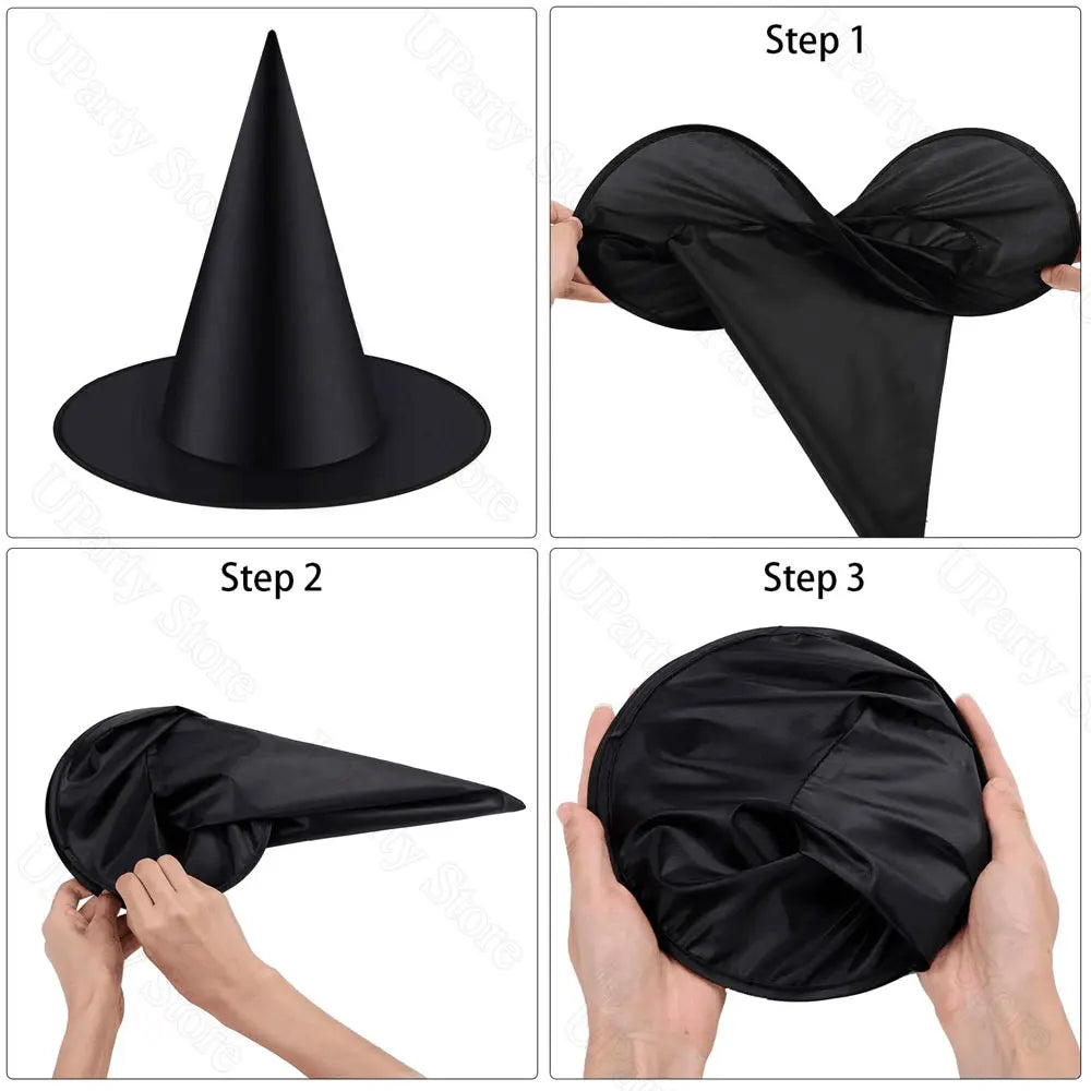 6/12Pcs Chapeaux de sorcières noires pour Halloween, pièces, avec corde