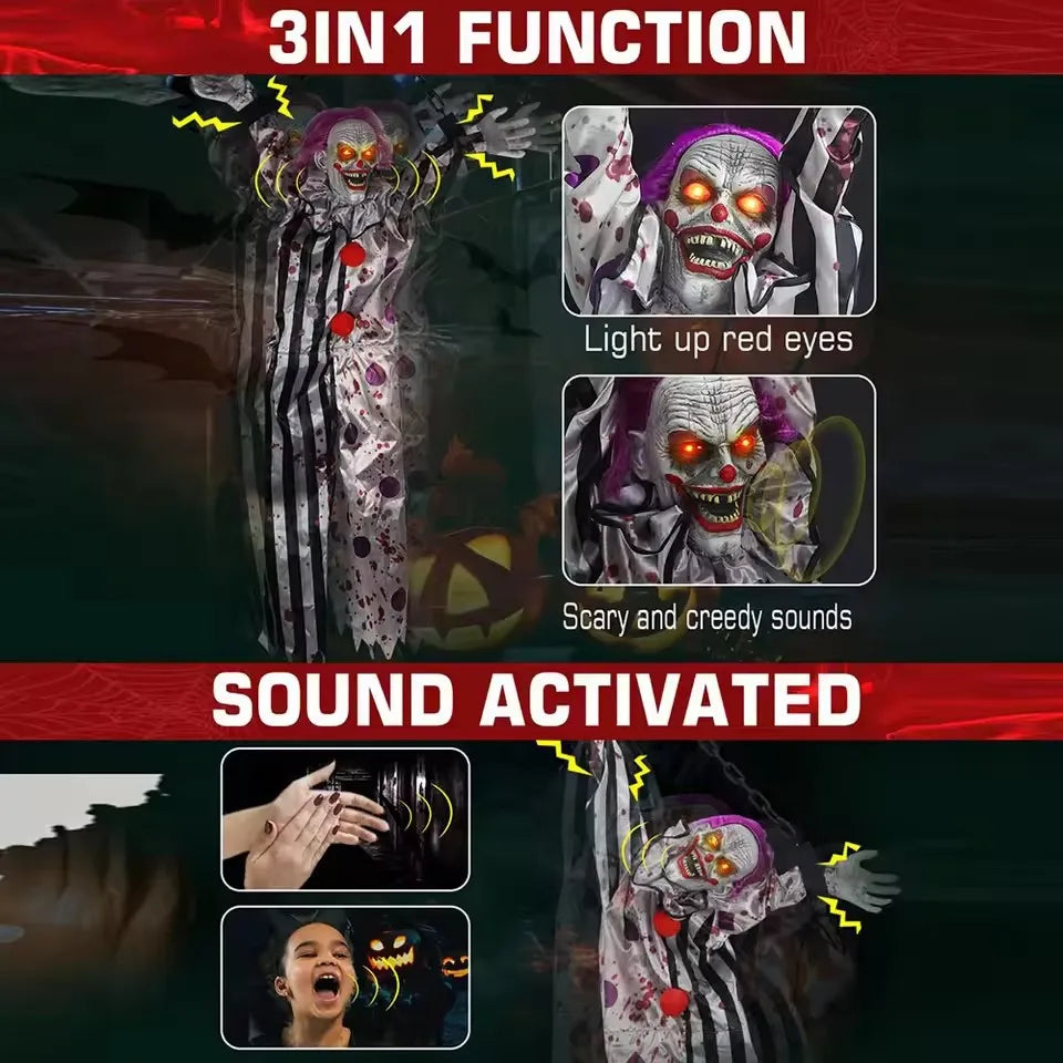 Clown fantôme suspendu à commande vocale électrique.