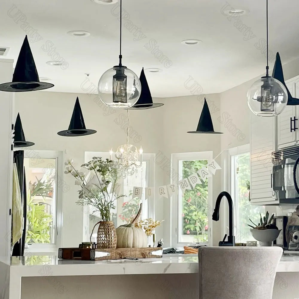 6/12Pcs Chapeaux de sorcières noires pour Halloween, pièces, avec corde