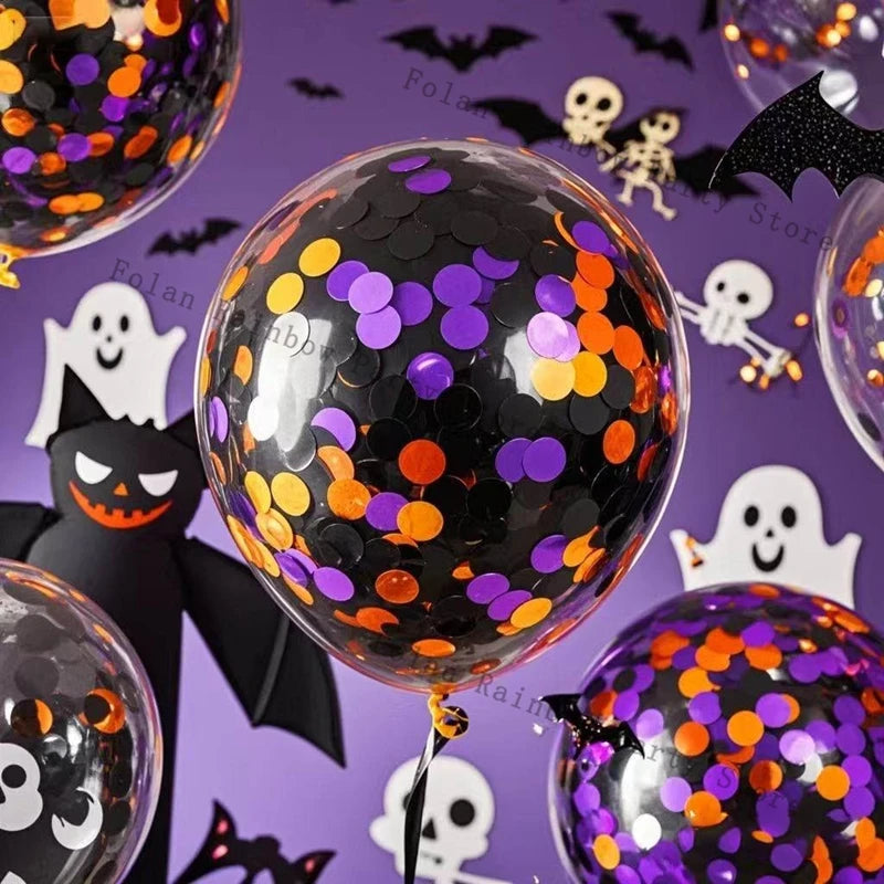 Halloween Black Purple Orange Confetti Balloons Shiny Sequin Globos Balloon For Birthday Party Halloween Christmas Decorations