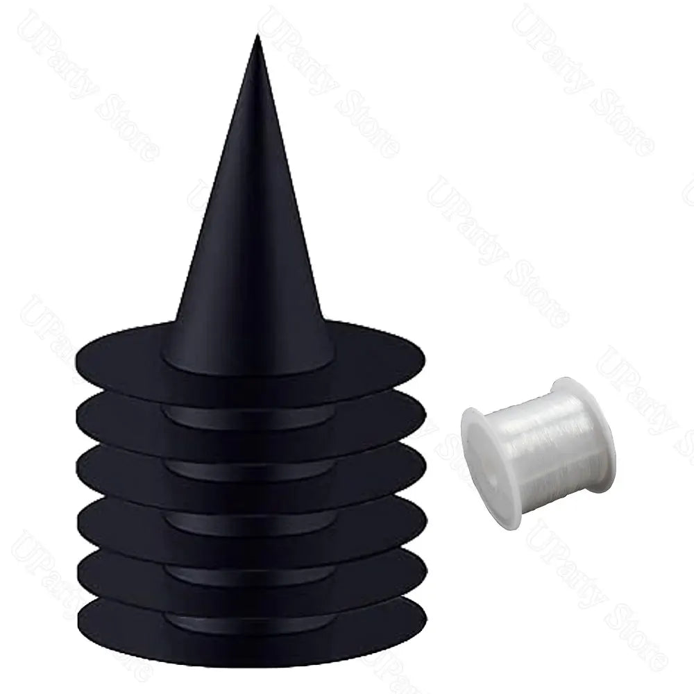 6/12Pcs Chapeaux de sorcières noires pour Halloween, pièces, avec corde