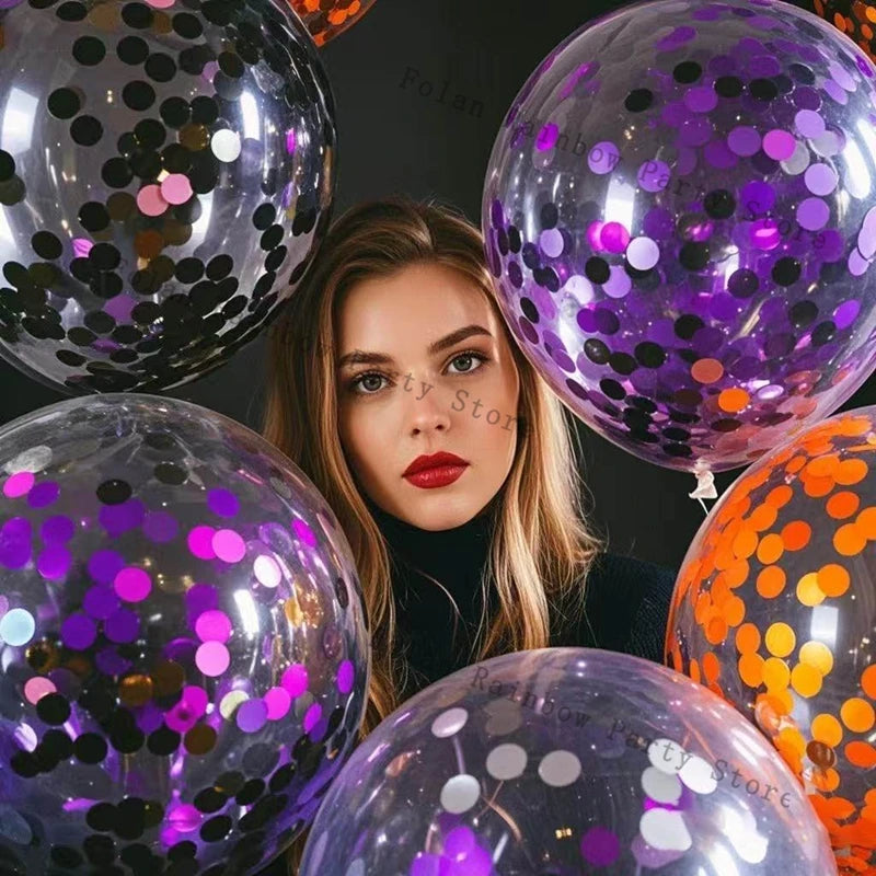 Halloween Black Purple Orange Confetti Balloons Shiny Sequin Globos Balloon For Birthday Party Halloween Christmas Decorations