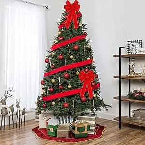 •Nœud de Noël en velours rouge et bord doré