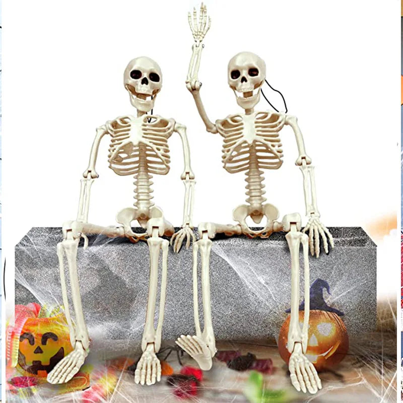 Squelettes d'halloween 40 et 90cm, faux os de crâne complet, décor de fête d'halloween mobile pour intérieur ou extérieur.