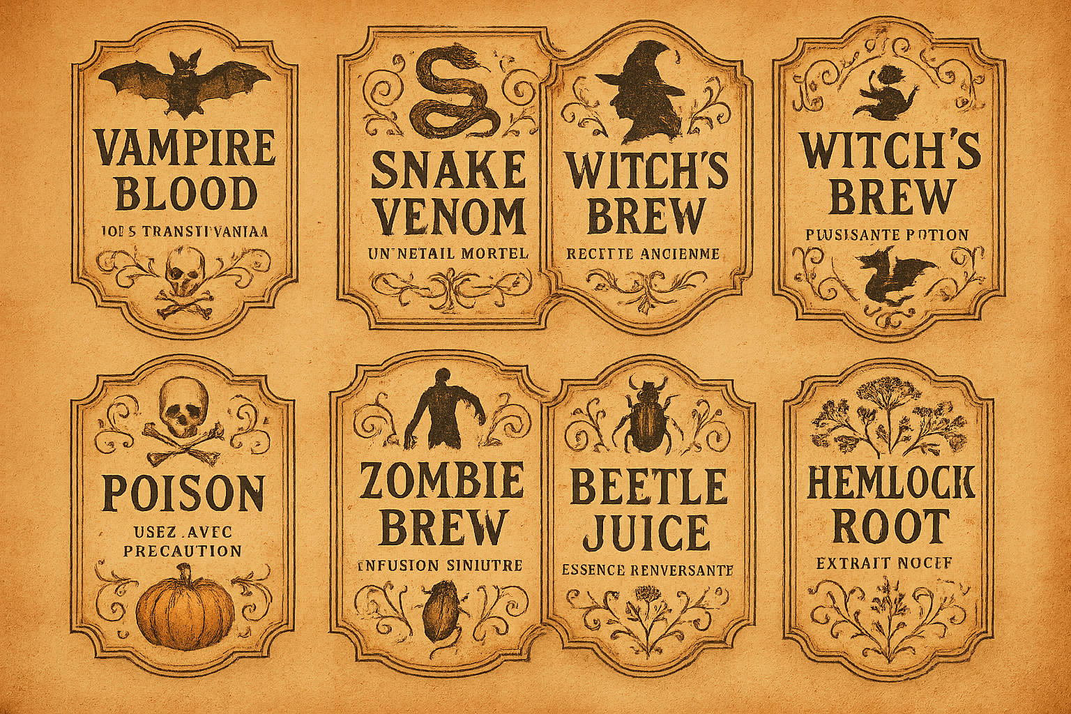 Collection complète étiquettes Halloween vintage