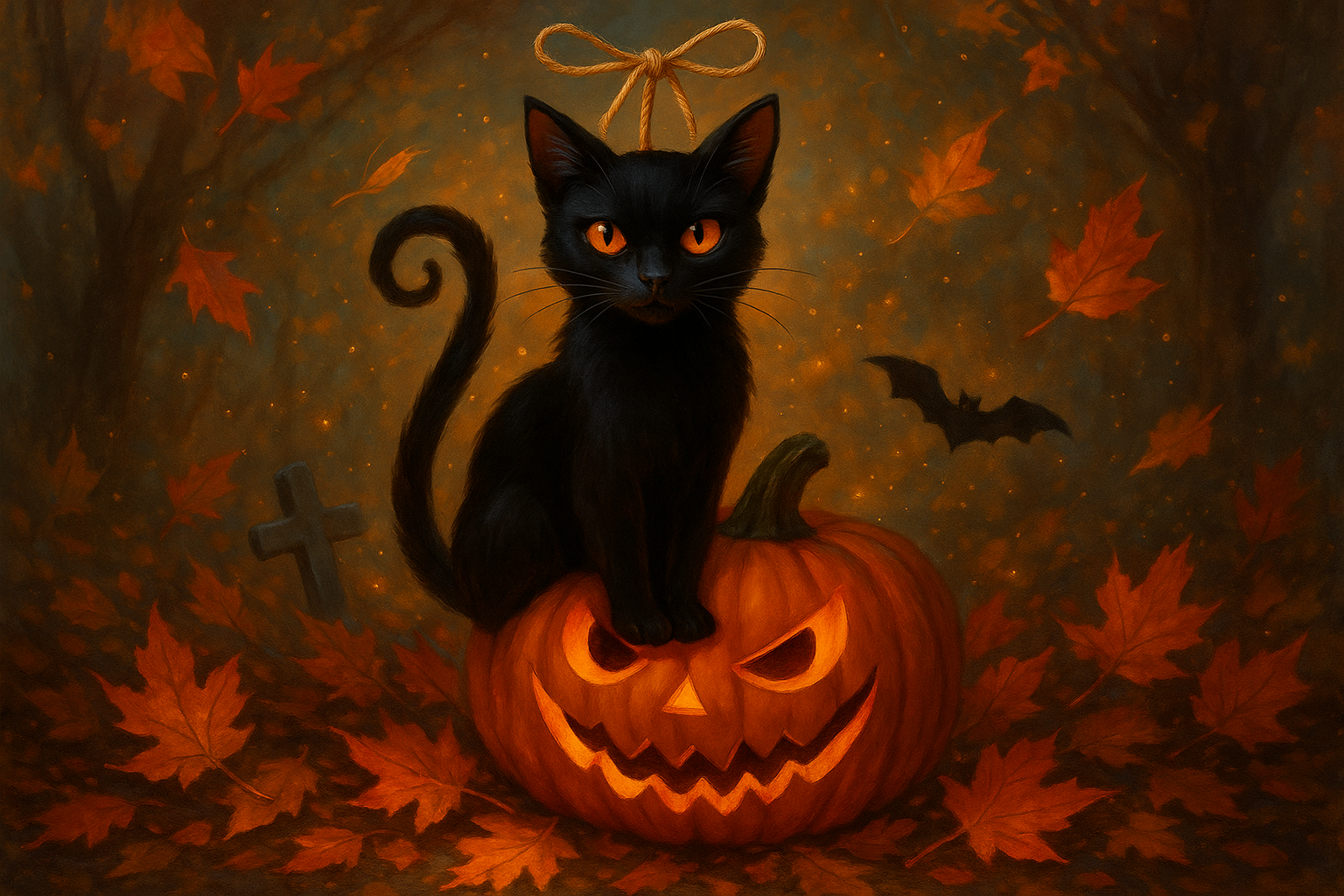 Décoration Saisonnière Chat et Citrouille