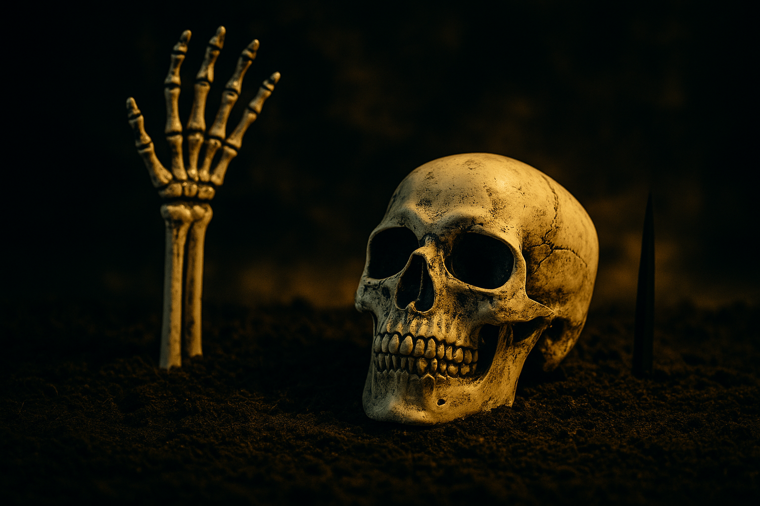 Ensemble squelette dans jardin terrifiant noir et or