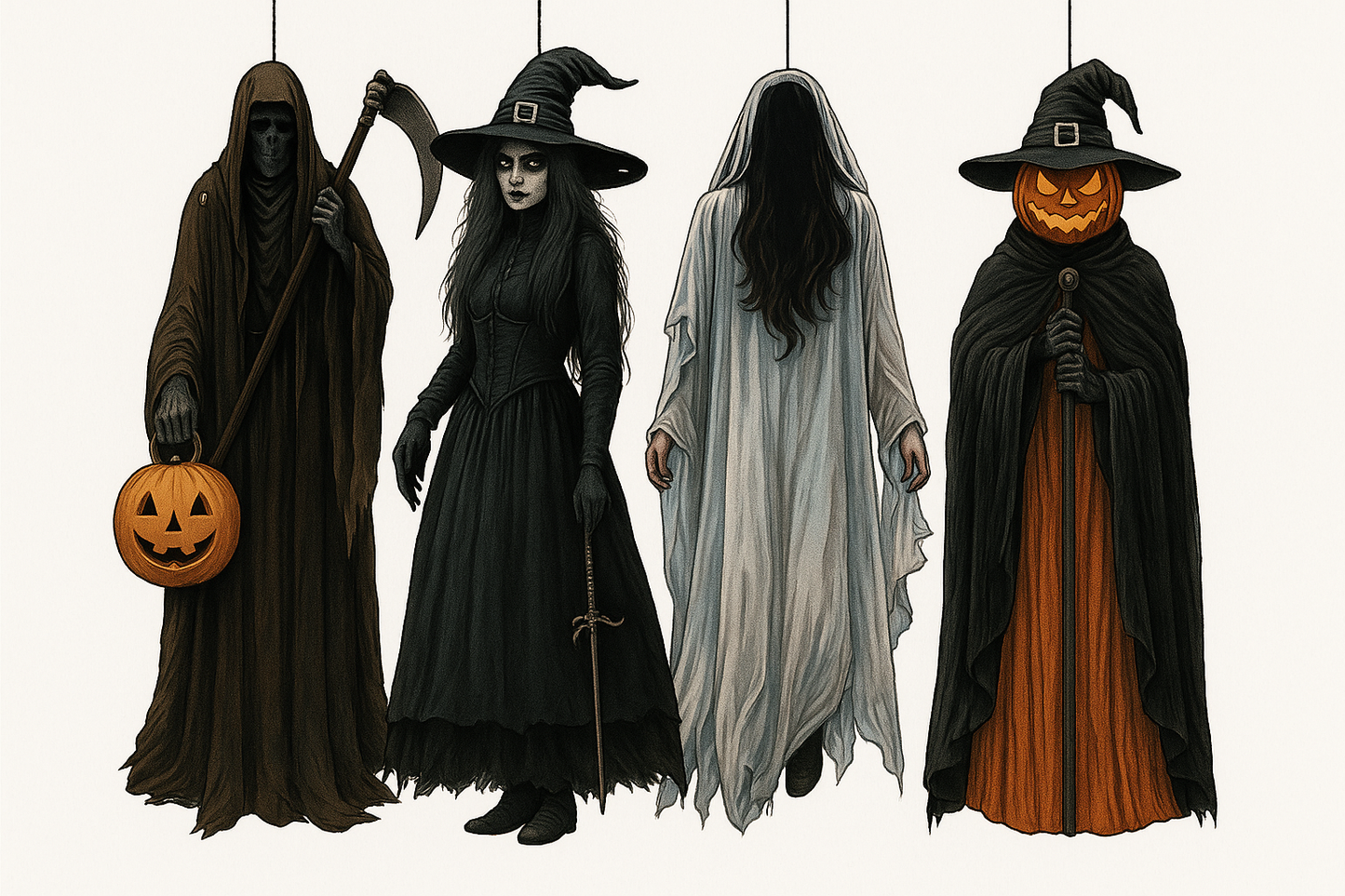 Image générée avec les 4 personnages Halloween 2D